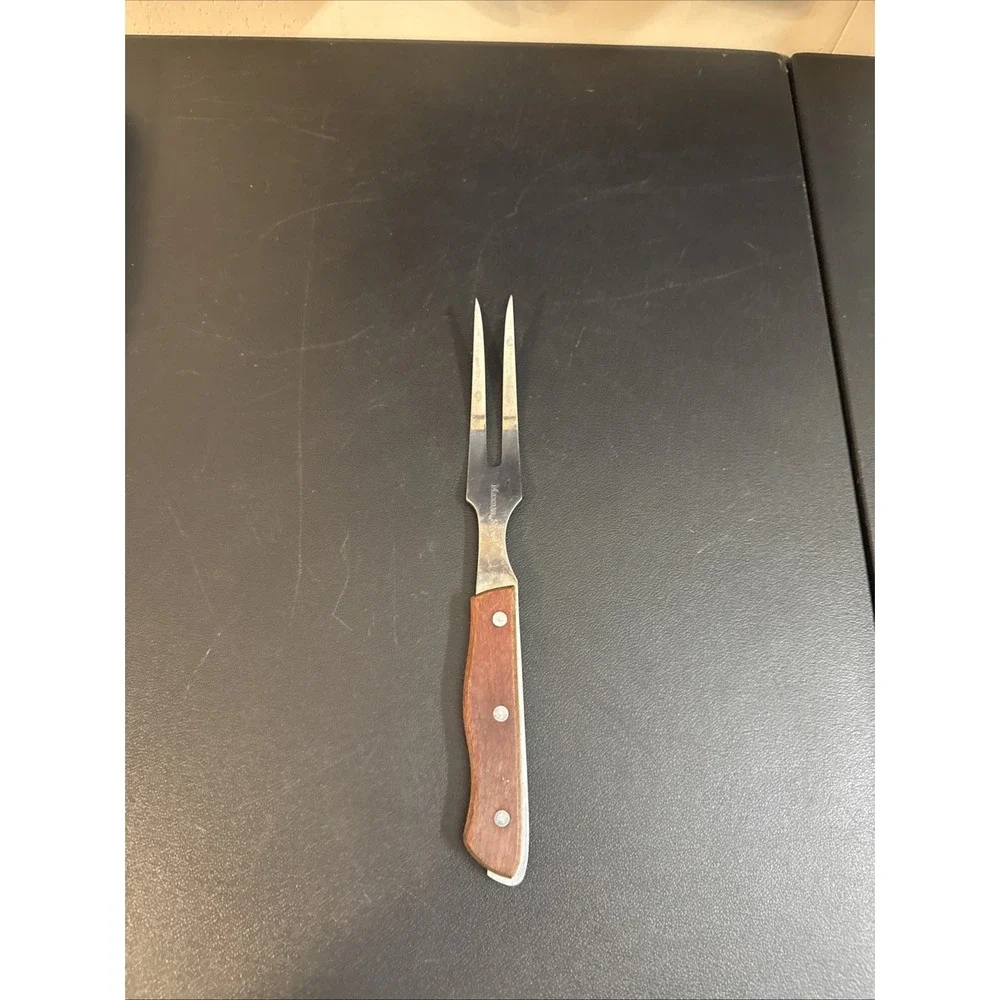 Maxam Steel Roast Meat Carving Fork Heavy Stainless Full Tang Wood Handle 11